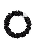 Silver Heart Silk Scrunchie : Black