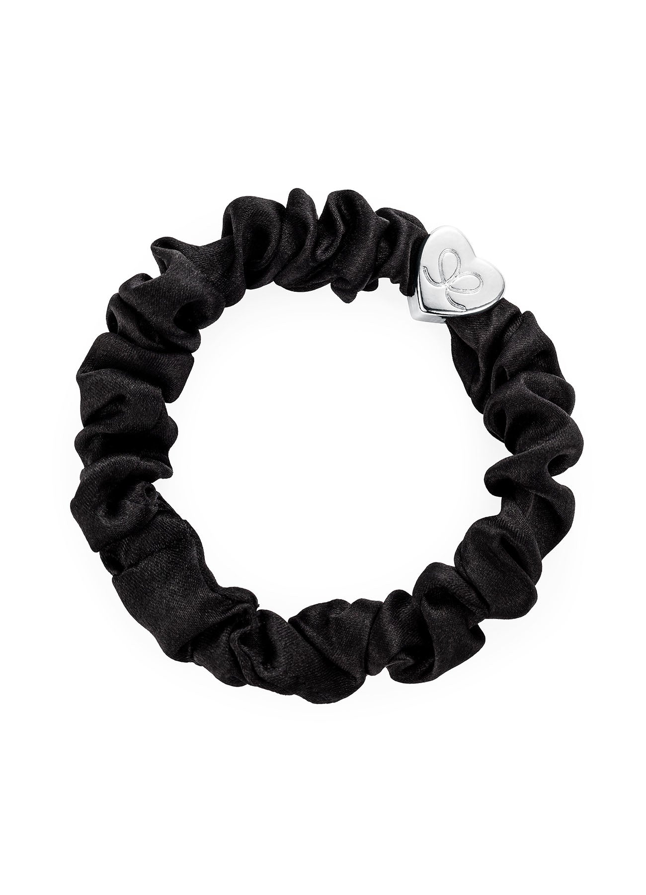 Silver Heart Silk Scrunchie : Black