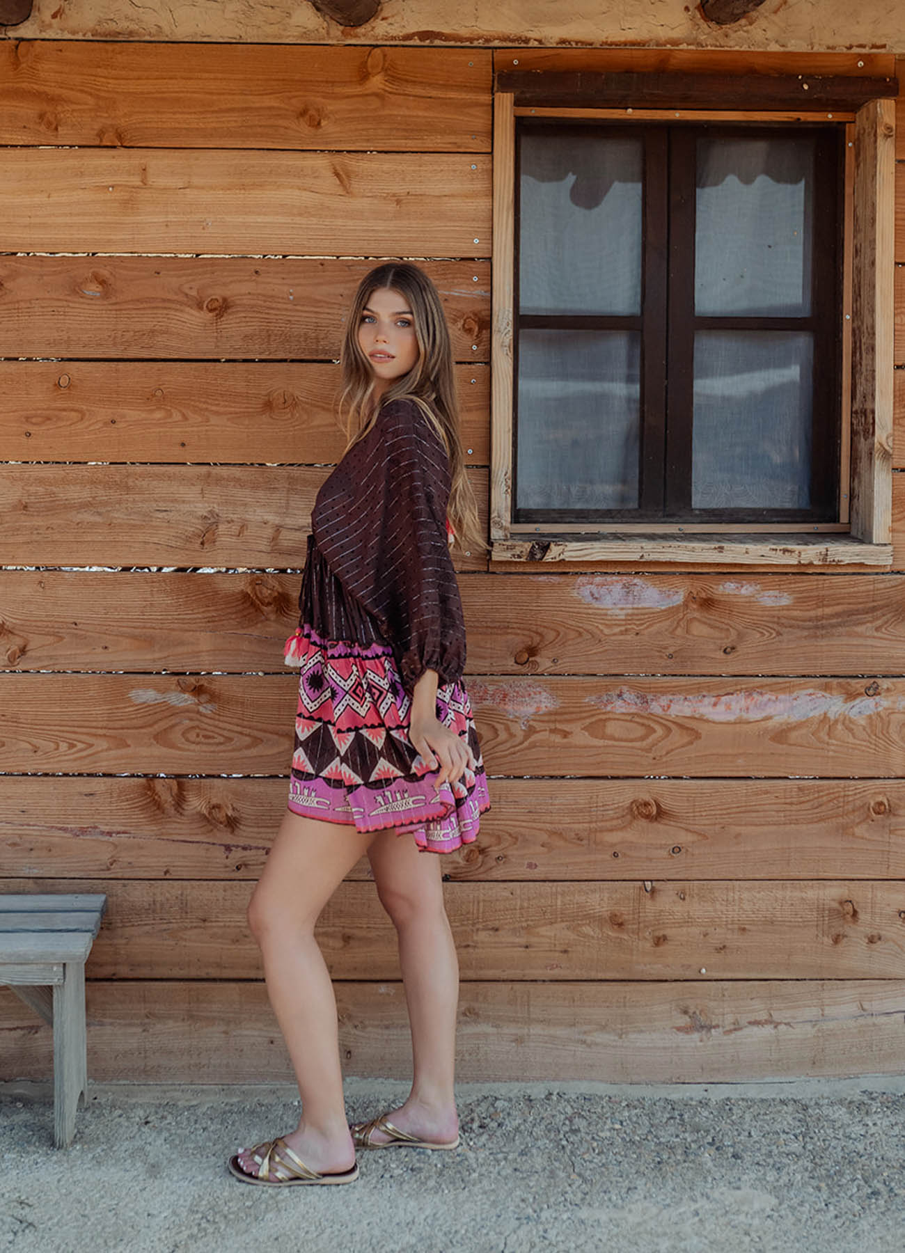 Short Dress Long Sleeves : Brown