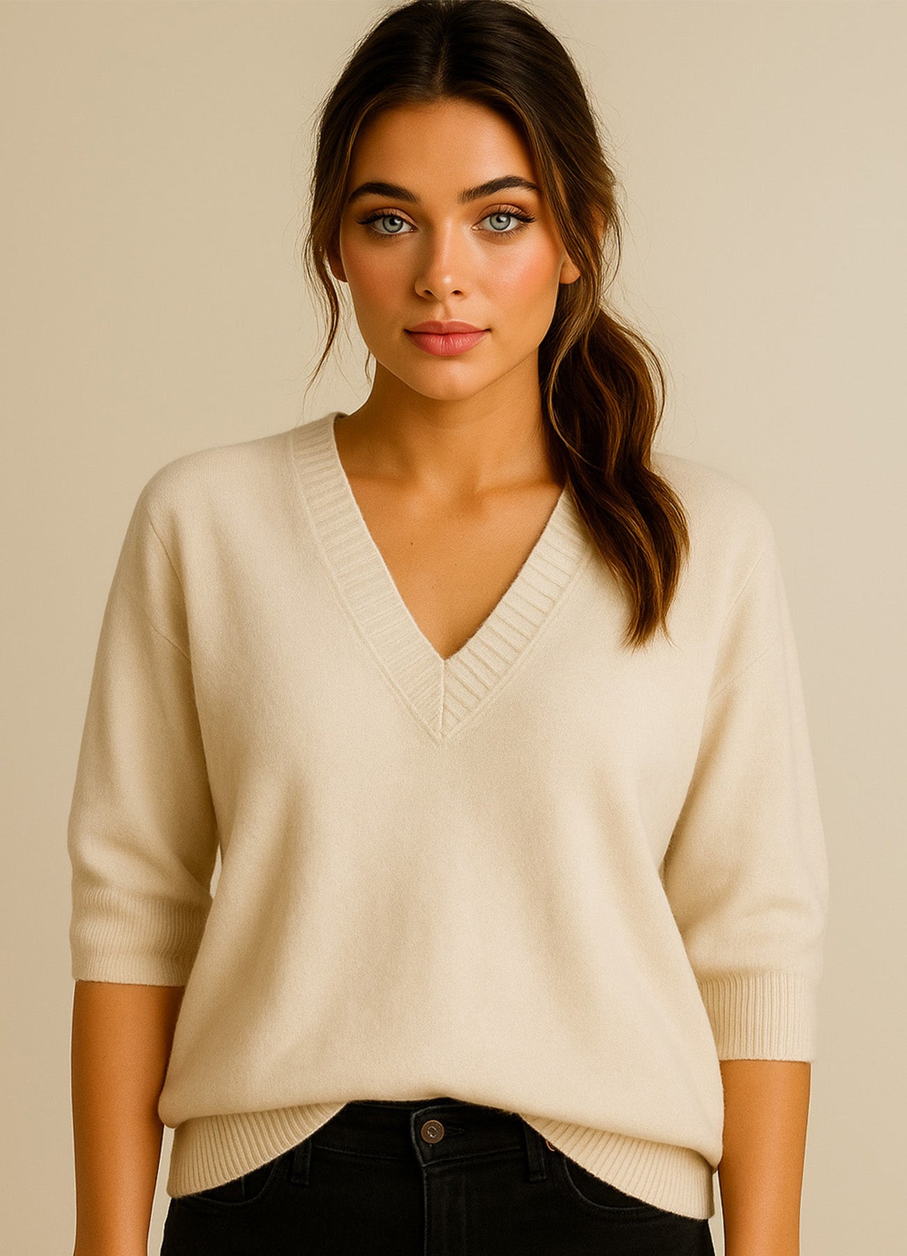 Pull Col V : Cream