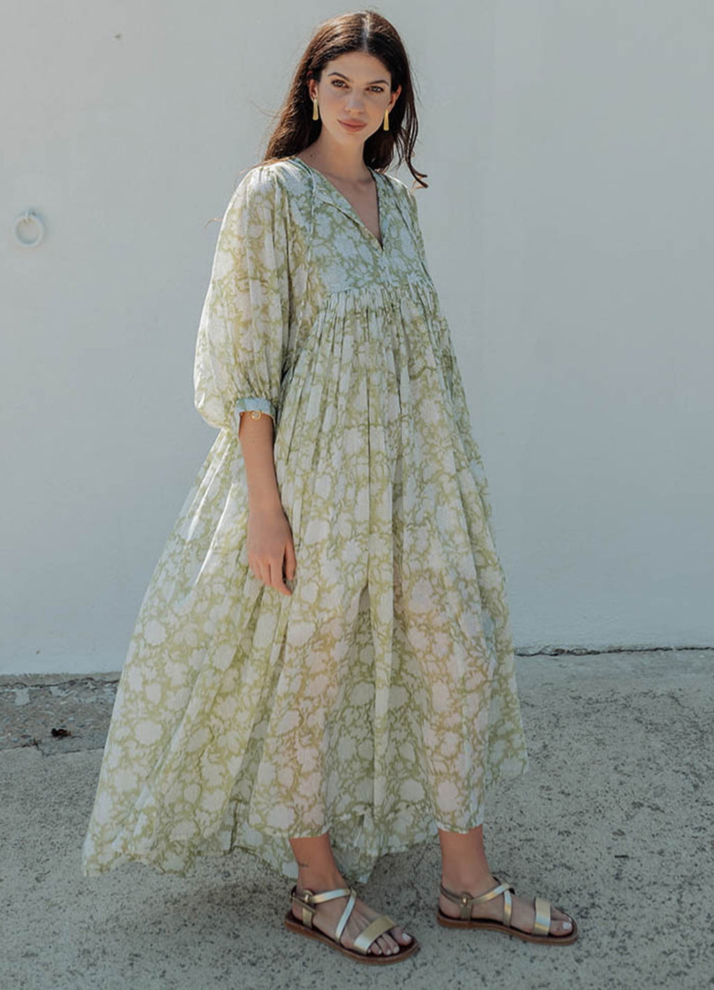 Long Sleeves Long Dress Organic Cotton : Green