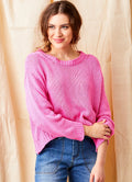 Wolfie Curved Hem Cotton Knit Sweater : Bubble Pink
