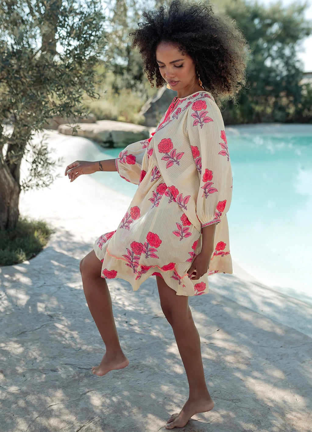 Long Sleeves Short Dress Organic Cotton : Yellow