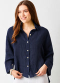 Lago Hi Lo Linen Shirt With Wide Sleeves : Navy
