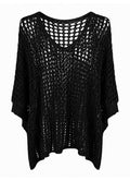 Fenella Open Weave Long V-Neck Knit Sweater : Black