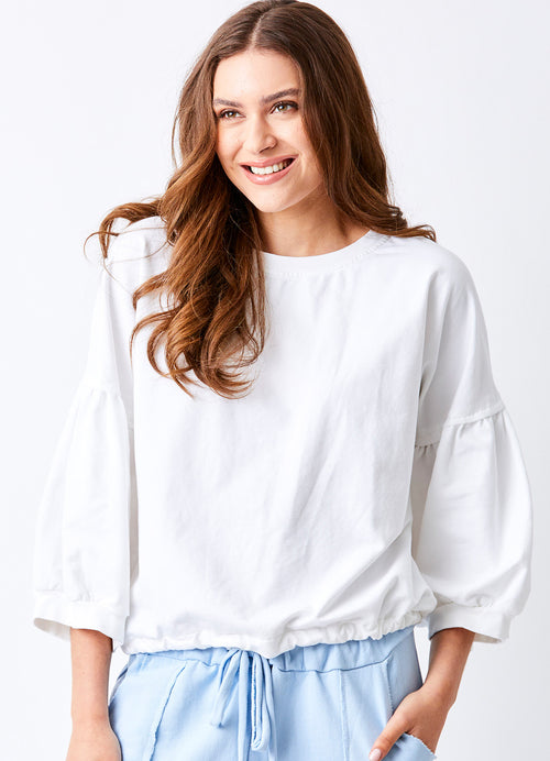 Bo Bubble Sleeve Sweat With Drawstring Hem : White