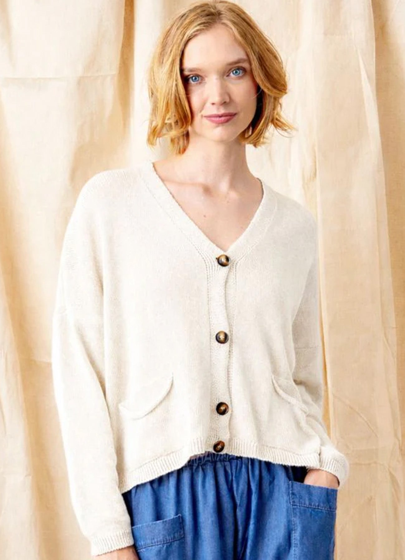 Fulton Fine Knit Pocket Cardigan Knit : Ivory