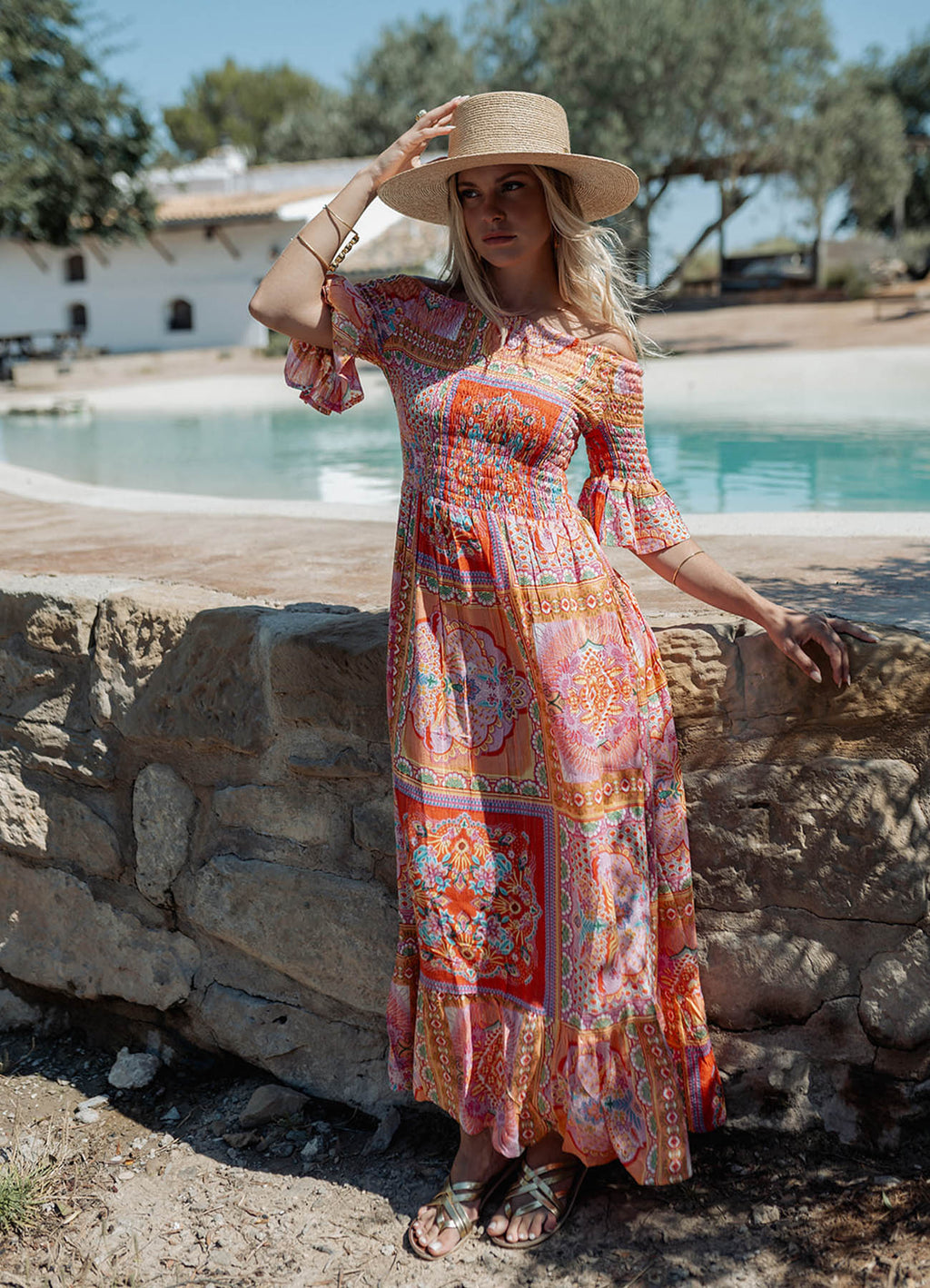 Long Smocking Dress : Orange