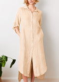 Larino Linen Long Button Thru Dress : Acorn