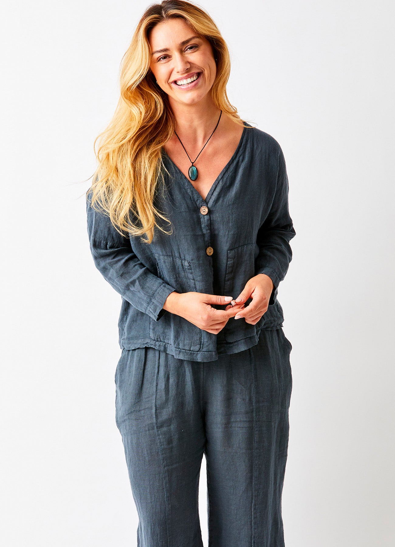 Sicily Carrot Shape Linen Pants : Antracite