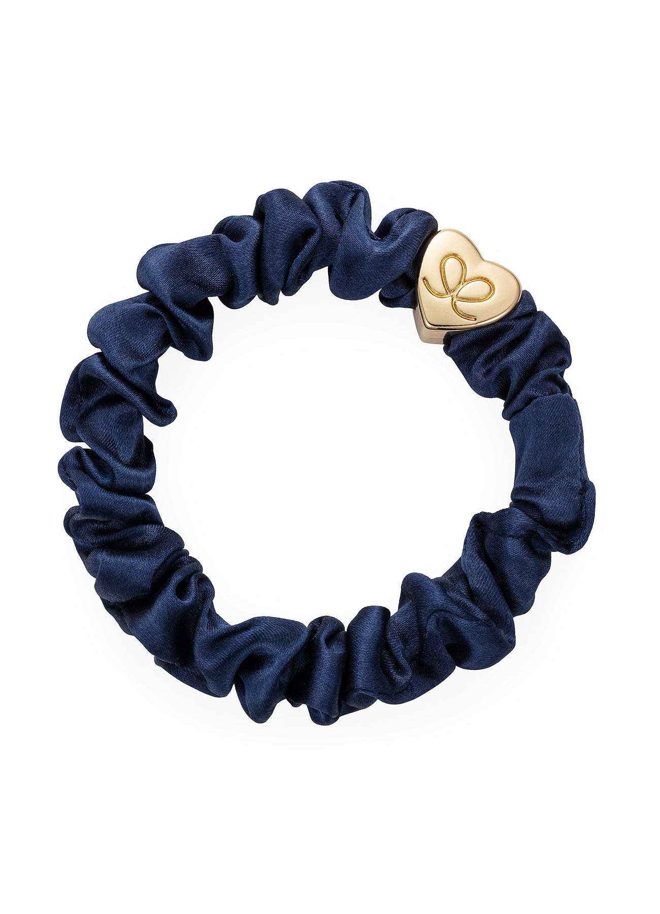 Gold Heart Silk Scrunchie : Navy