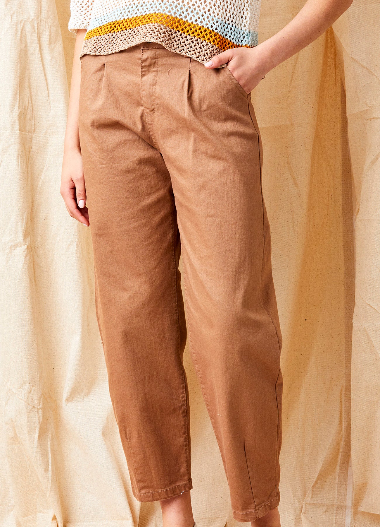 May Stretch Gaberdine Barrel Pants : Caramel