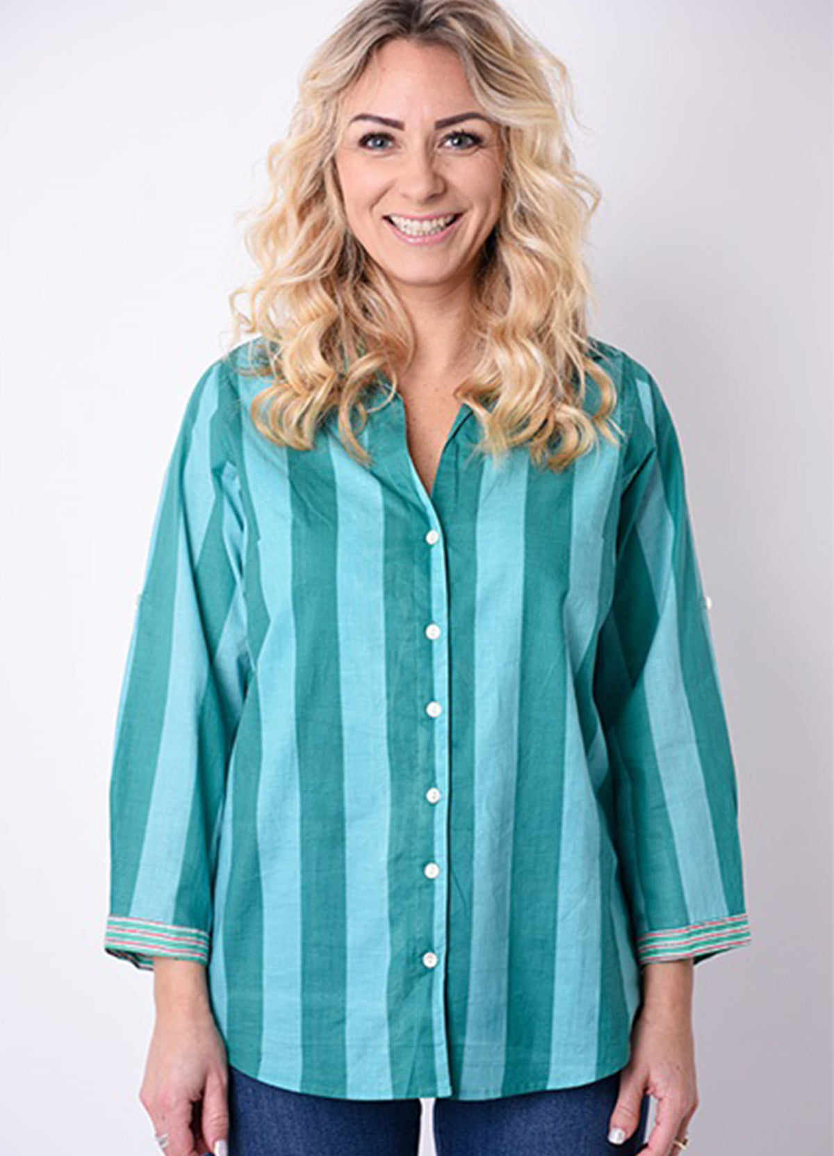 Chemise Coton Col V Block Print /Patch : 0852 Vert Fonce