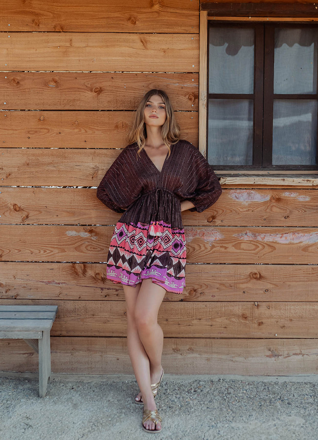 Short Dress Long Sleeves : Brown