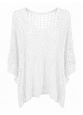 Fenella Open Weave Long V-Neck Knit Sweater : White