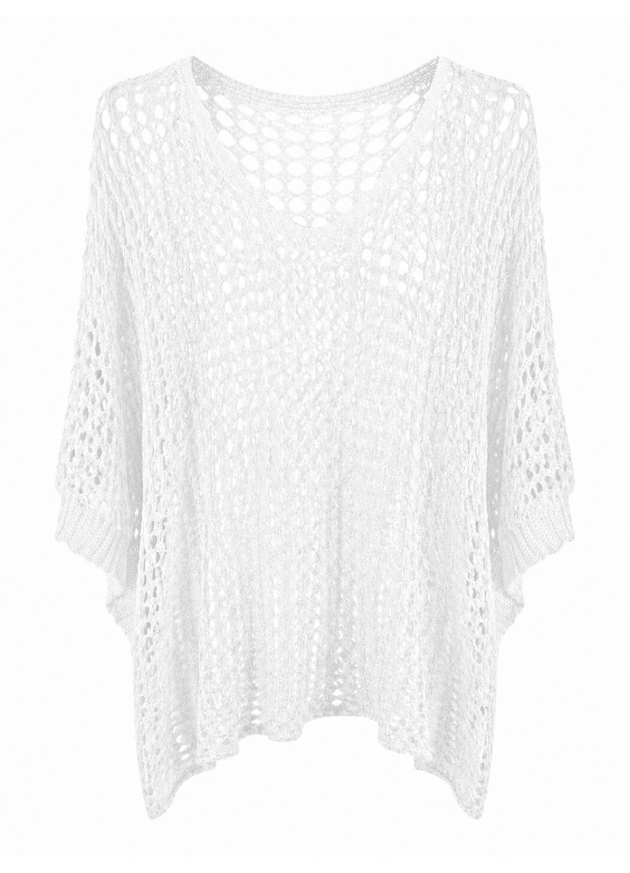 Fenella Open Weave Long V-Neck Knit Sweater : White