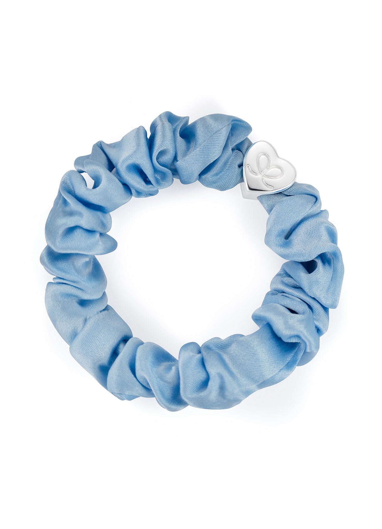 Silver Heart Silk Scrunchie : Sky Blue