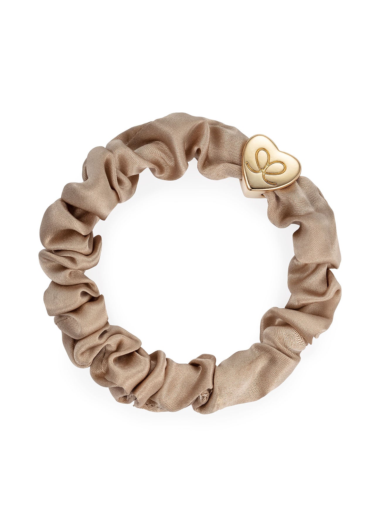 Gold Heart Silk Scrunchie : Sand