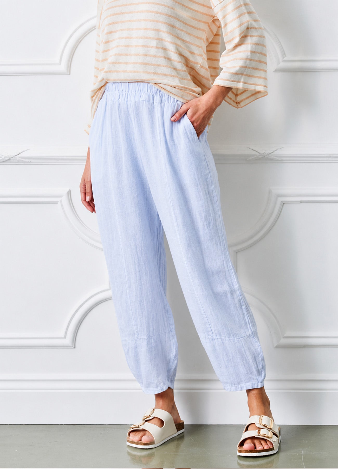 Sicily Carrot Shape Linen Pants : Cloud Blue