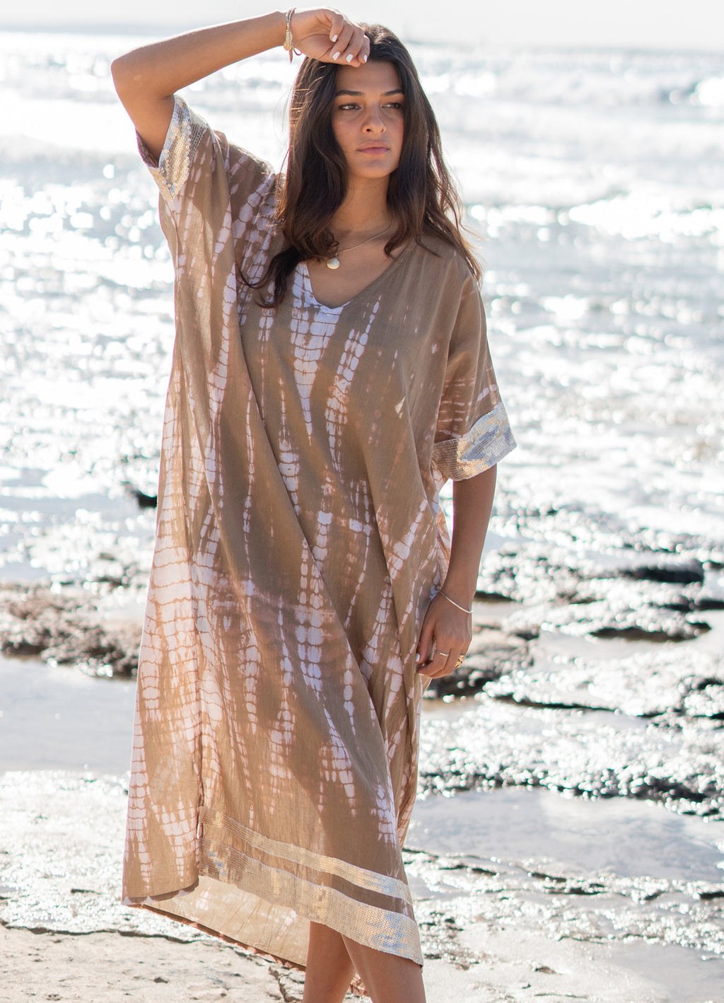 Kaftan Jada Flo Taupe Tye Dye : Taupe Tie Dye