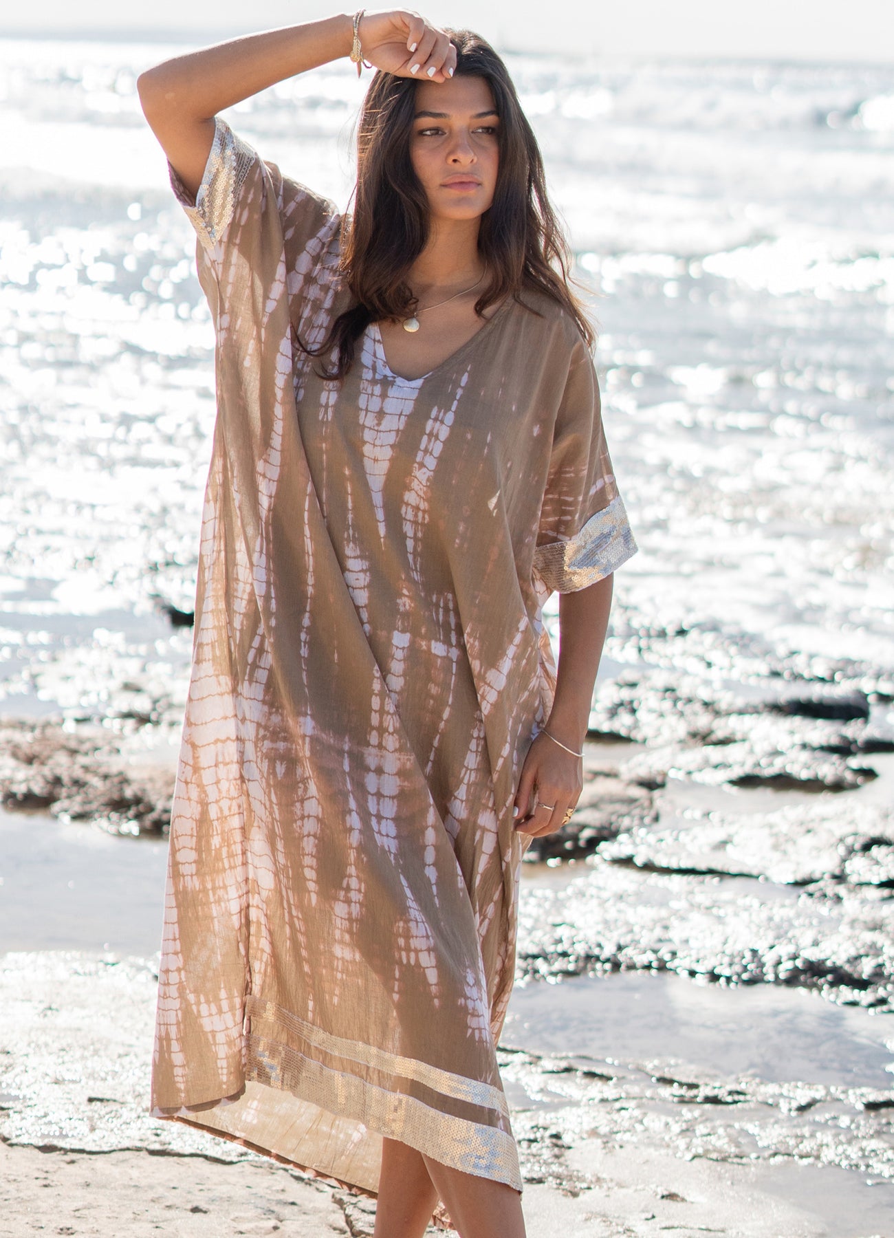 Kaftan Jada Flo Taupe Tye Dye : Taupe Tie Dye