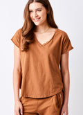 Maria Cotton V Neck Tee : Pecan