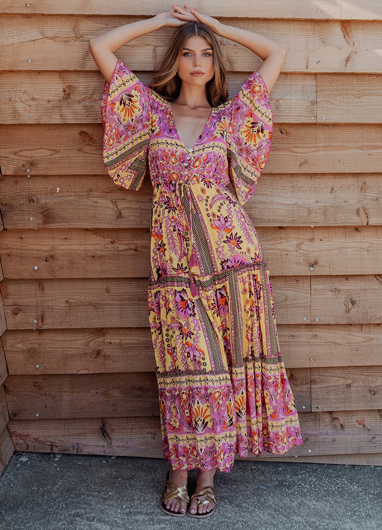 Long Dress Short Sleeves : Yellow