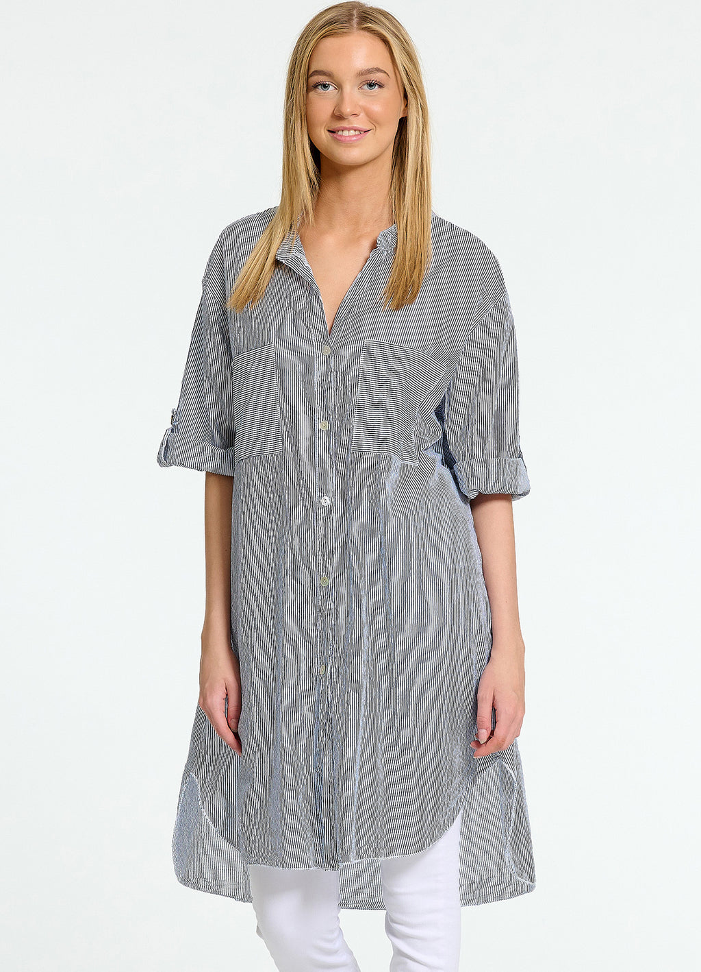 Tunica : White/ Blue Stripe