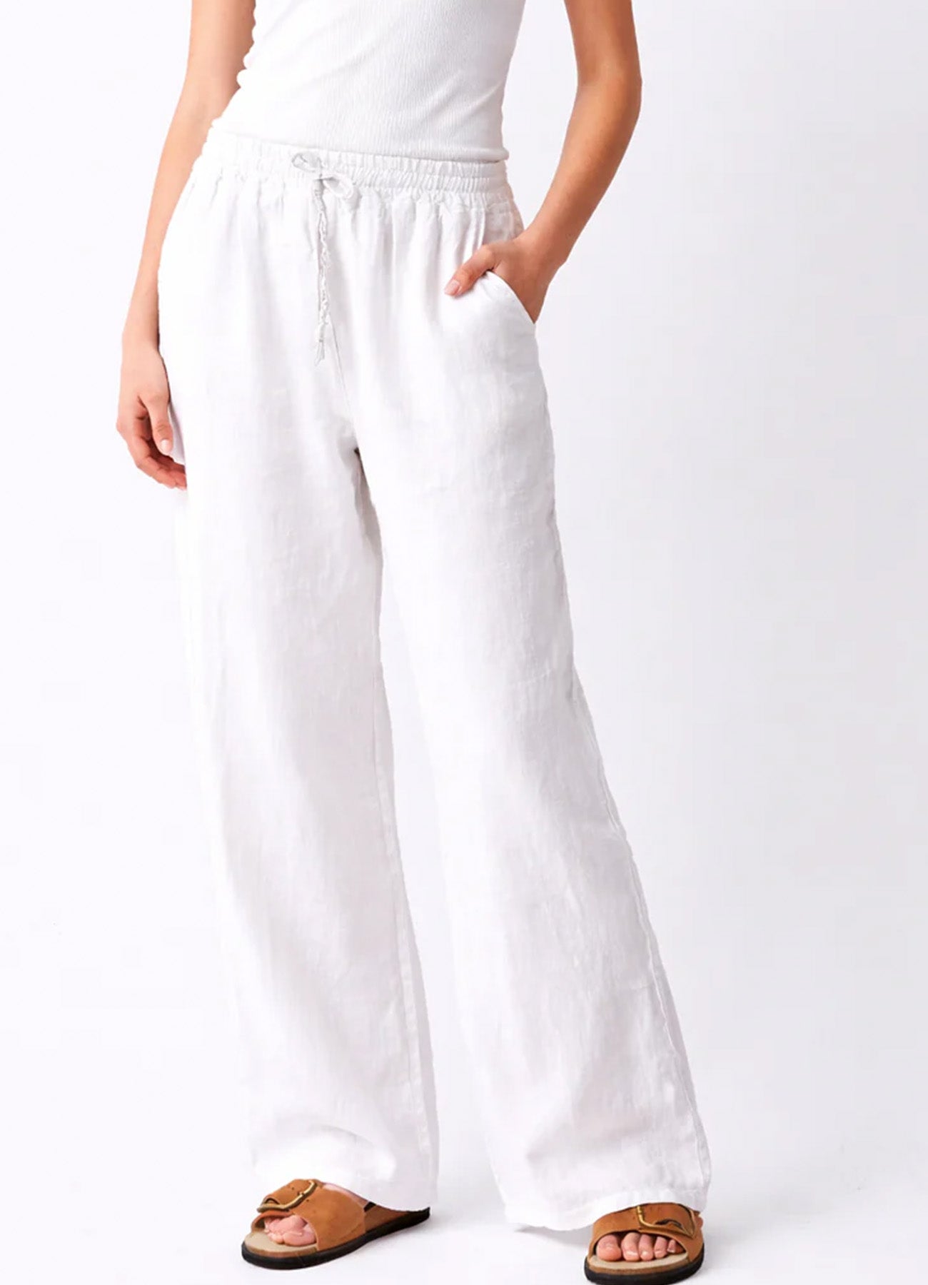 Lauren Drawstring Linen Palazzos : Snow White