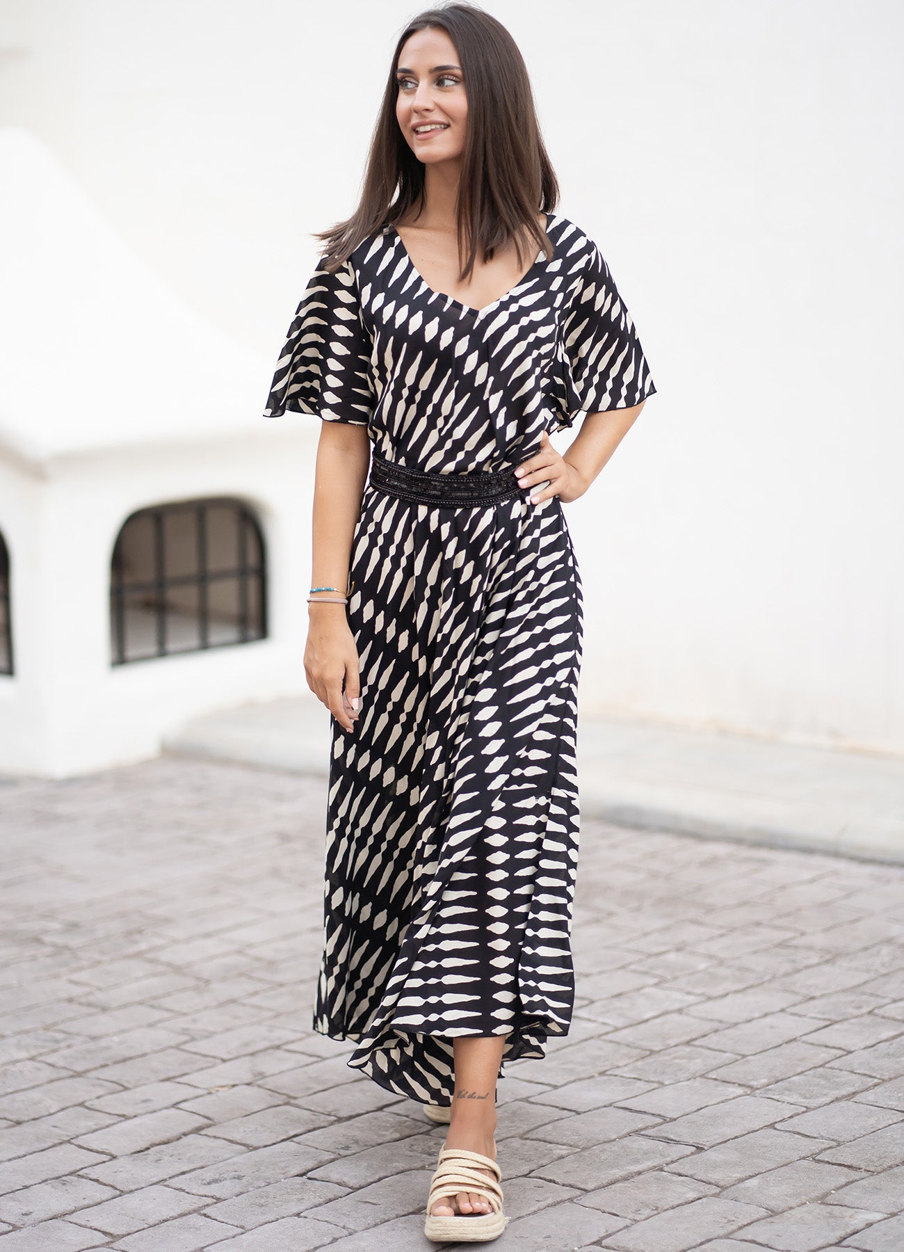 Long Dress : Black/Beige