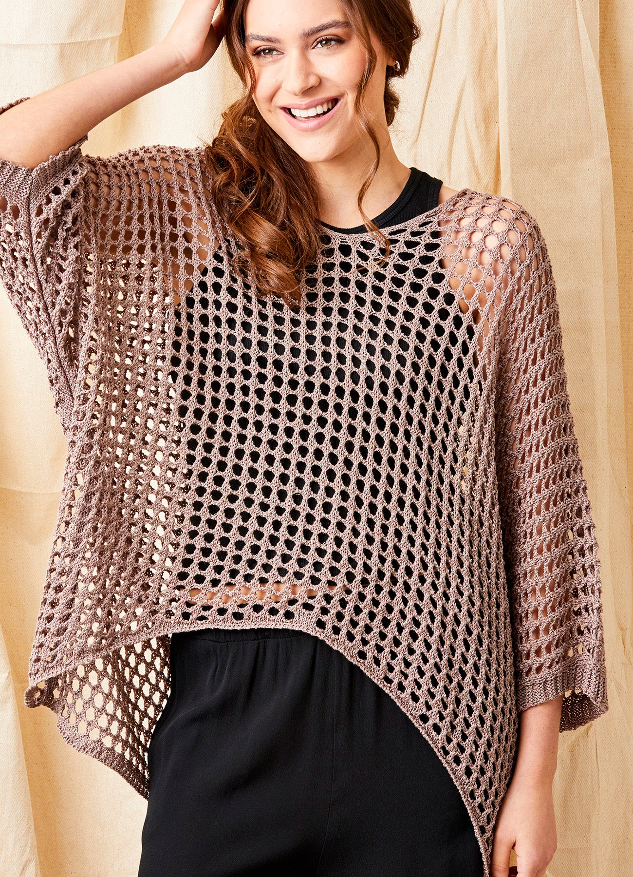 Fenella Open Weave Long V-Neck Knit Sweater : Mocha