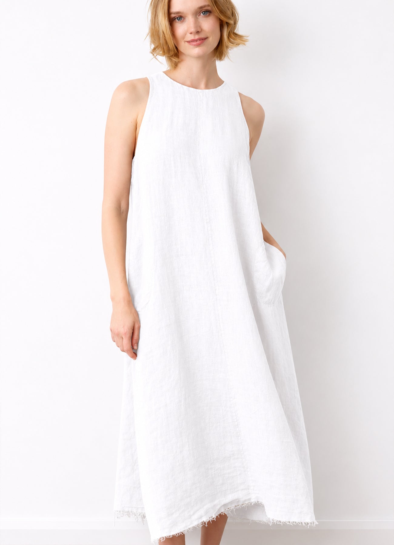 Seren Sleeveless Maxi Dress With Raw Hem : White