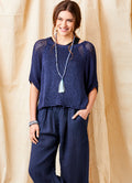 Lauren Drawstring Linen Palazzos : Navy