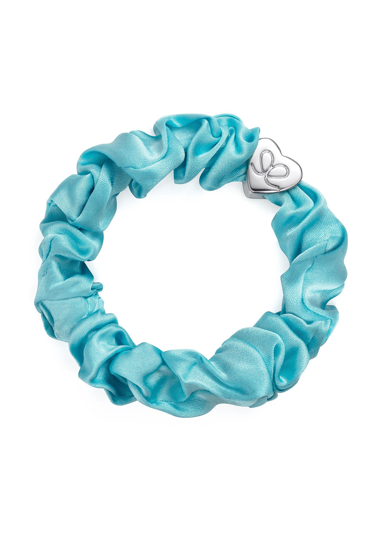 Silver Heart Silk Scrunchie : Turquoise