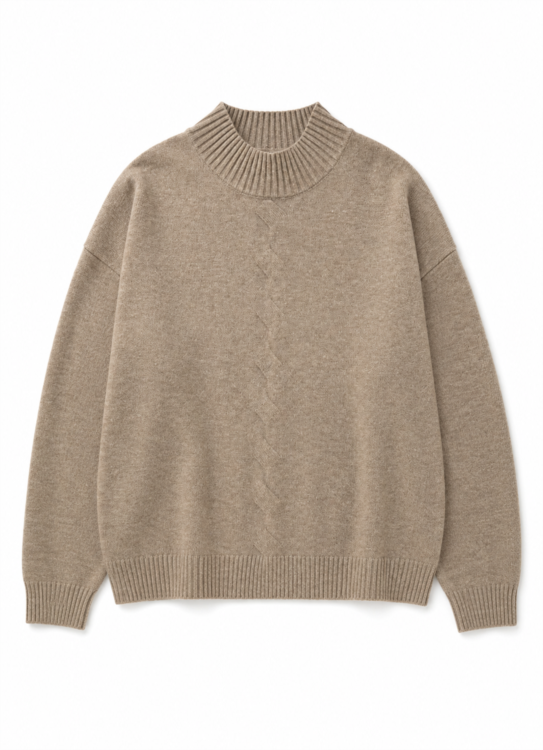 Pull Col Rond Torsade Devant Milieu : Taupe