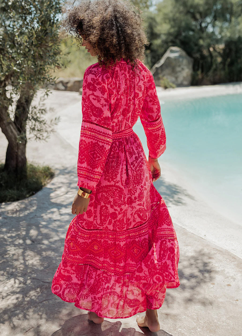 Long Dress Long Sleeves : Fucxia