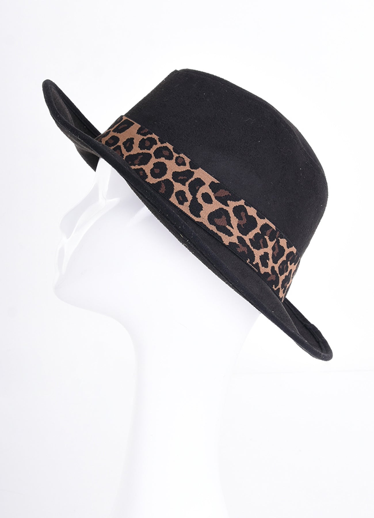 Fedora Hat With Animal Print Band : 0200 Black