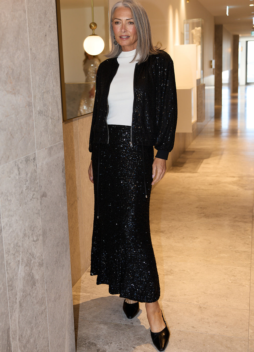 Jazzy Bomber Jacket : Black Sequin