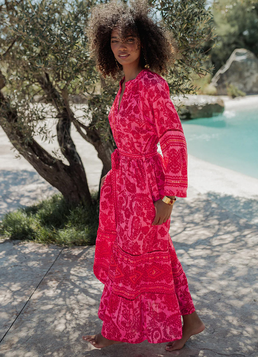 Long Dress Long Sleeves : Fucxia
