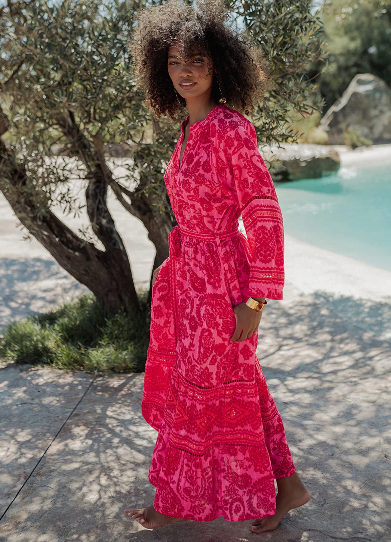Long Dress Long Sleeves : Fucxia
