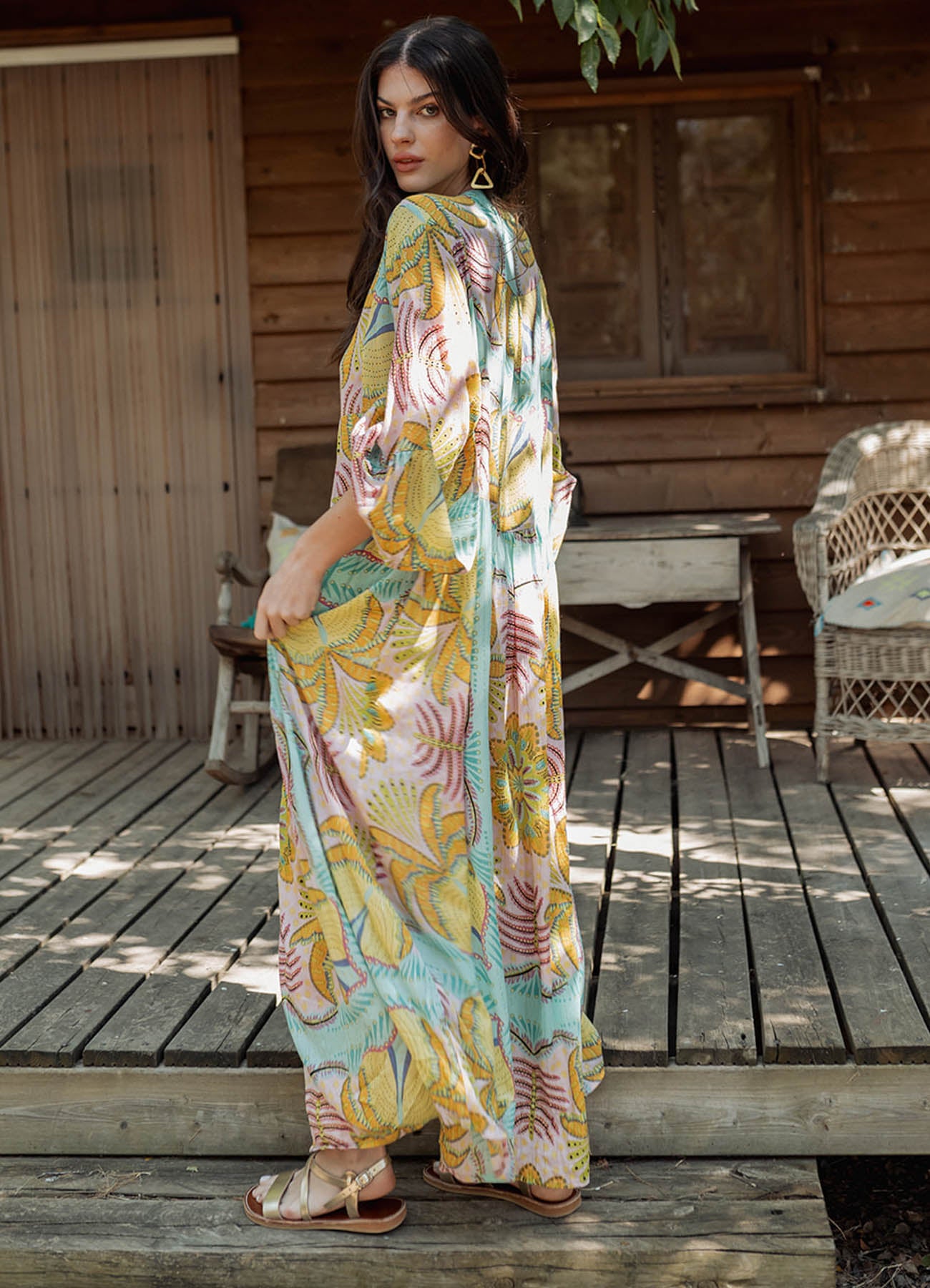 Long Sleeves Long Dress : Multicolor
