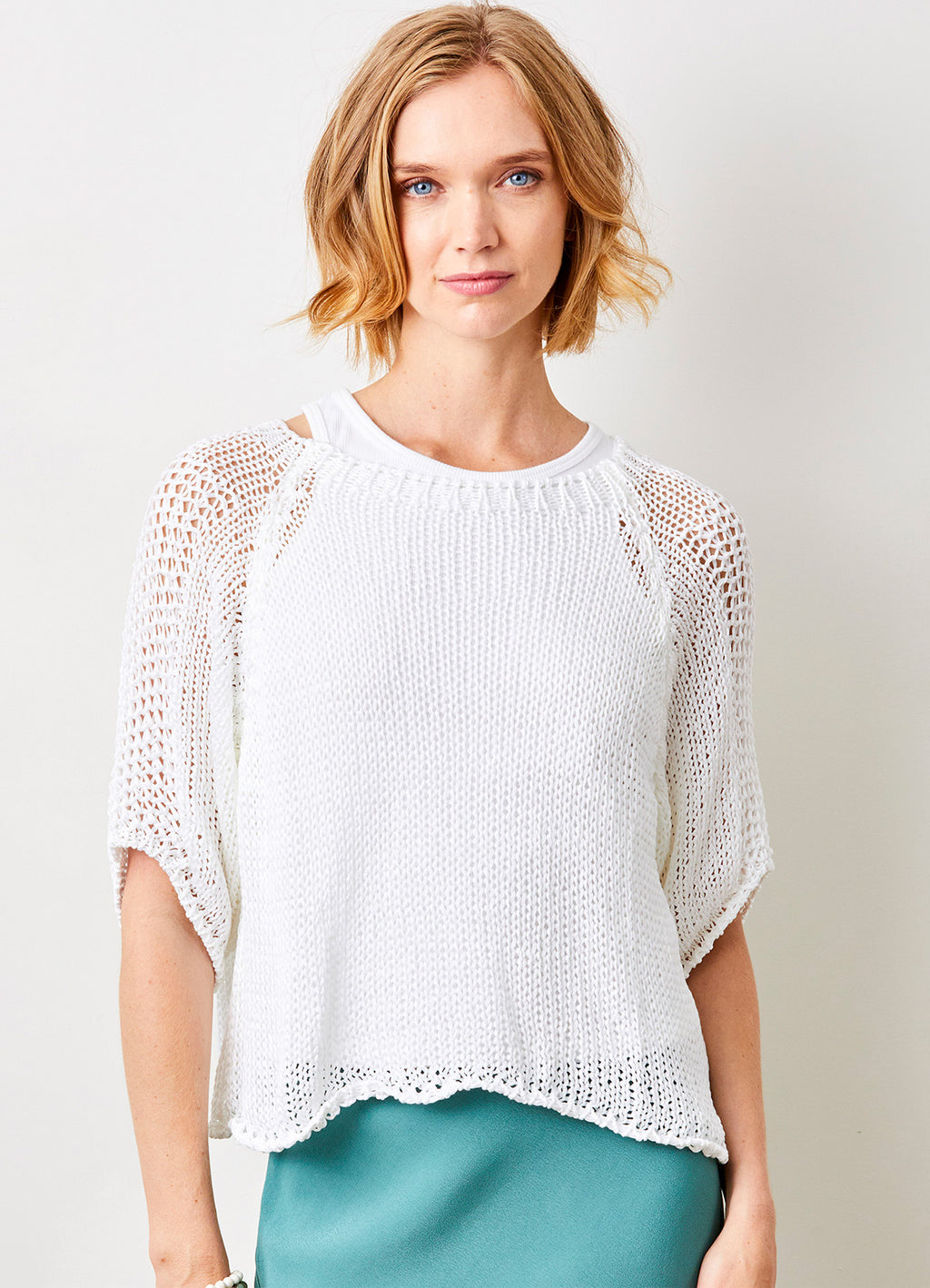Jacky Cotton Crochet Knit Sweater : White