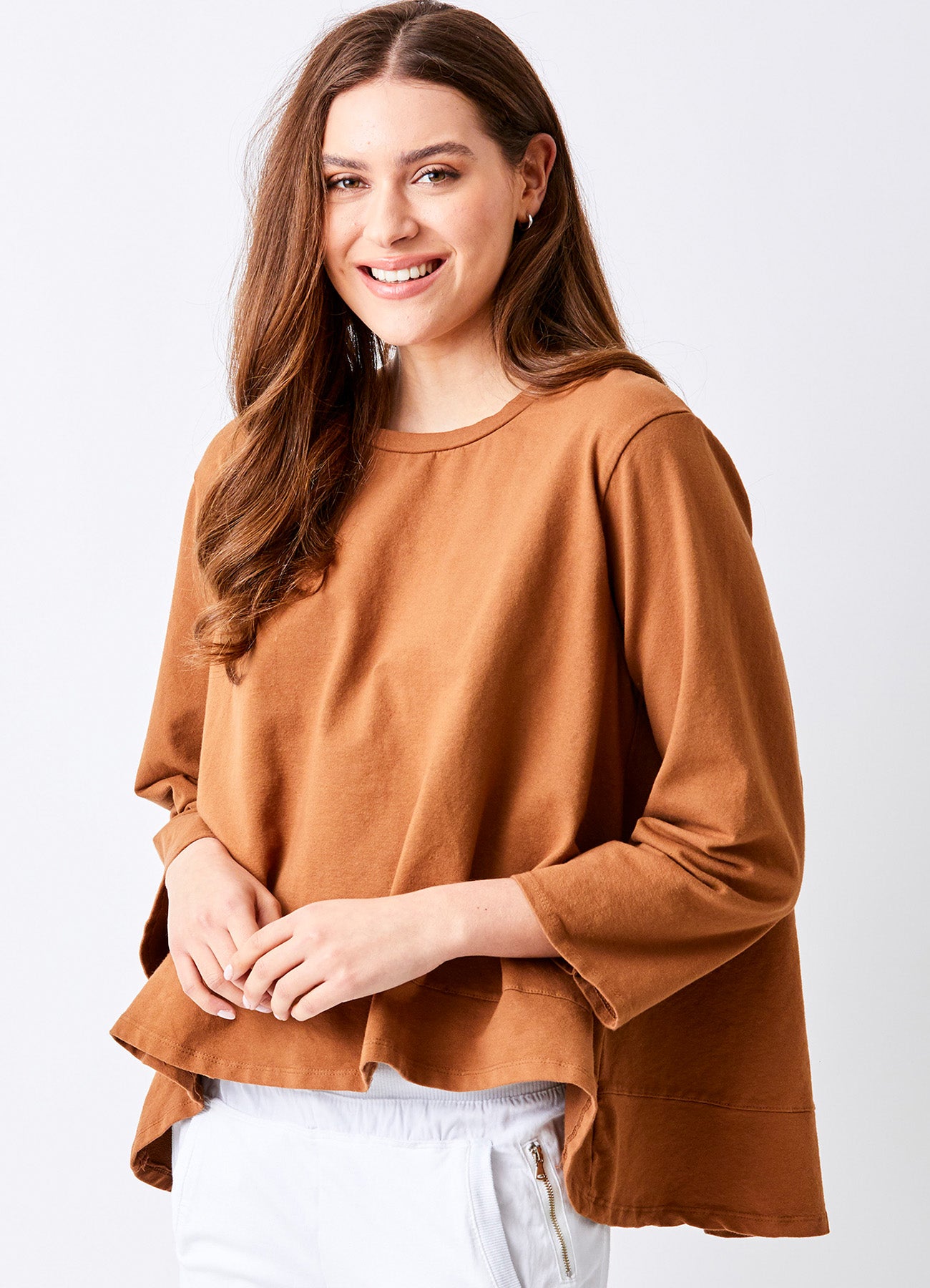 Maven Hi Lo Front Flared Sweat : Pecan