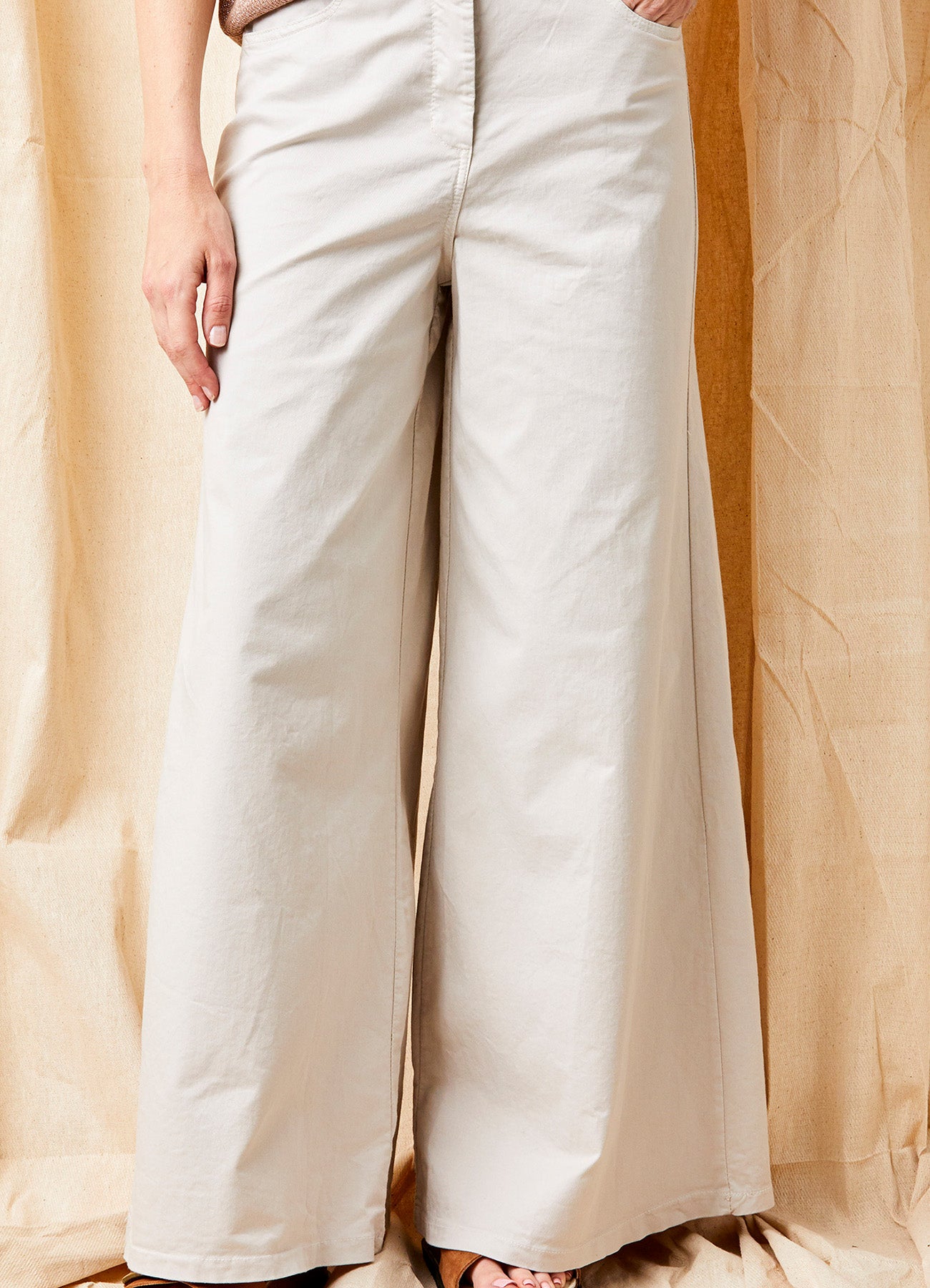 Brielle Stretch Cotton Extra Wide Leg Pants : Beige