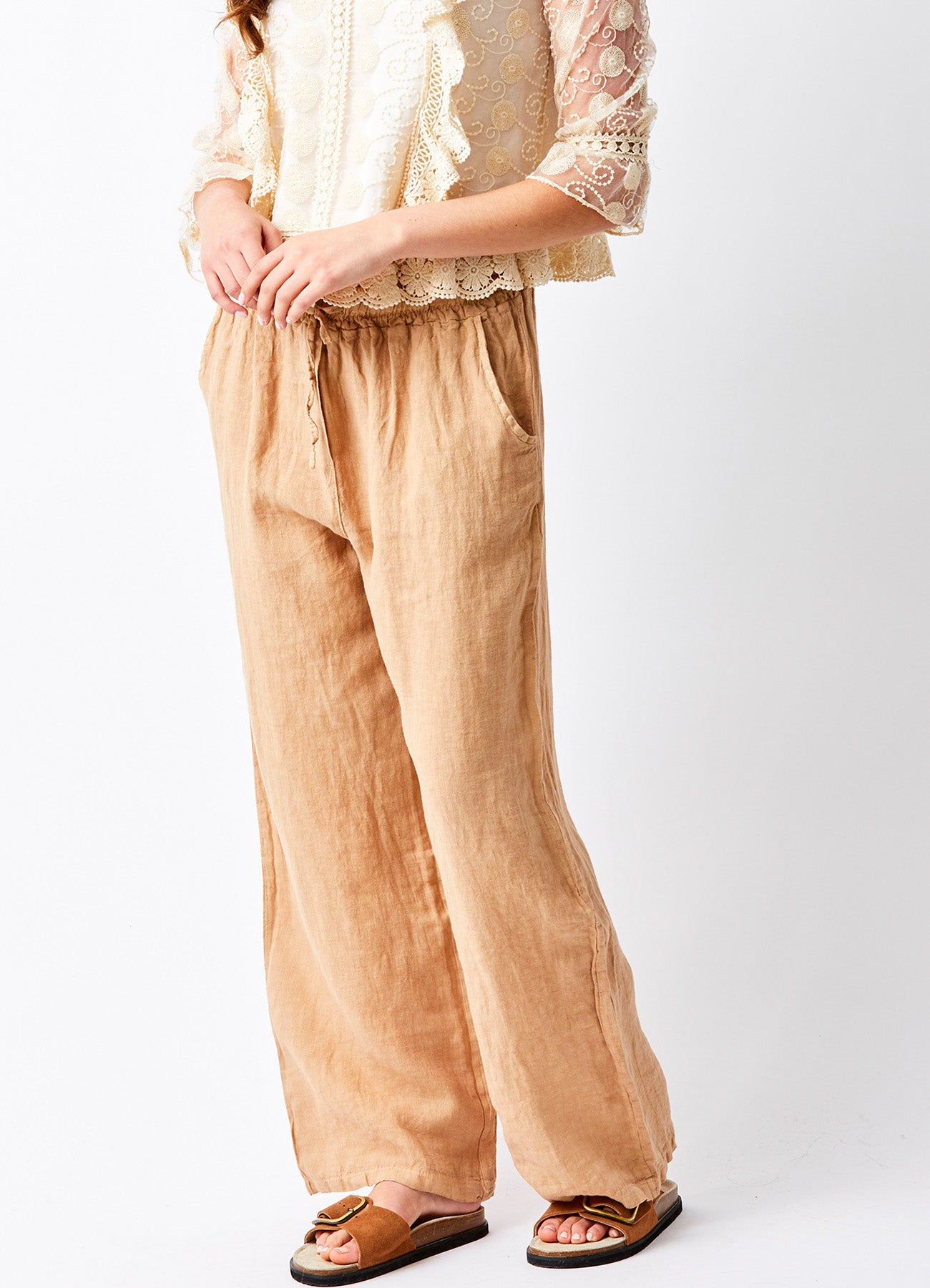 Lauren Drawstring Linen Palazzos : Acorn