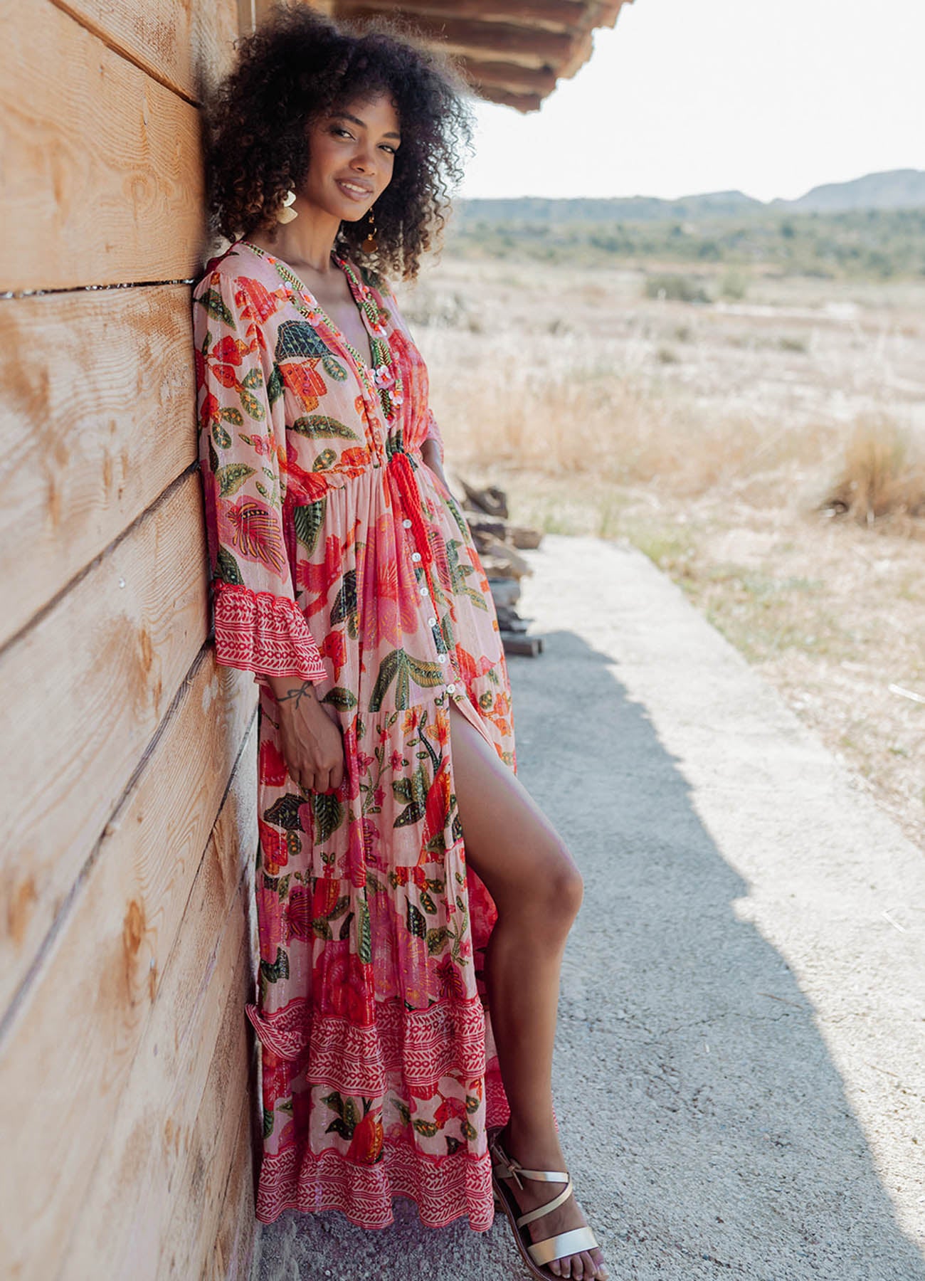 Long Sleeves Long Dress : Multicolor