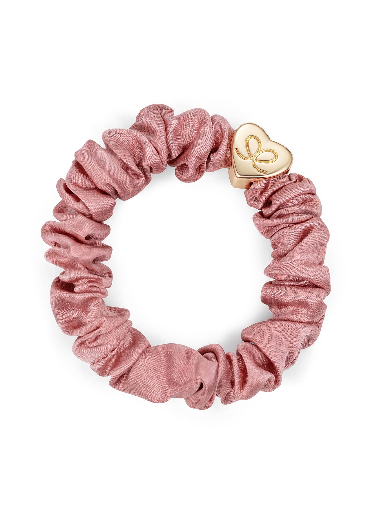 Gold Heart Silk Scrunchie : Champagne Pink