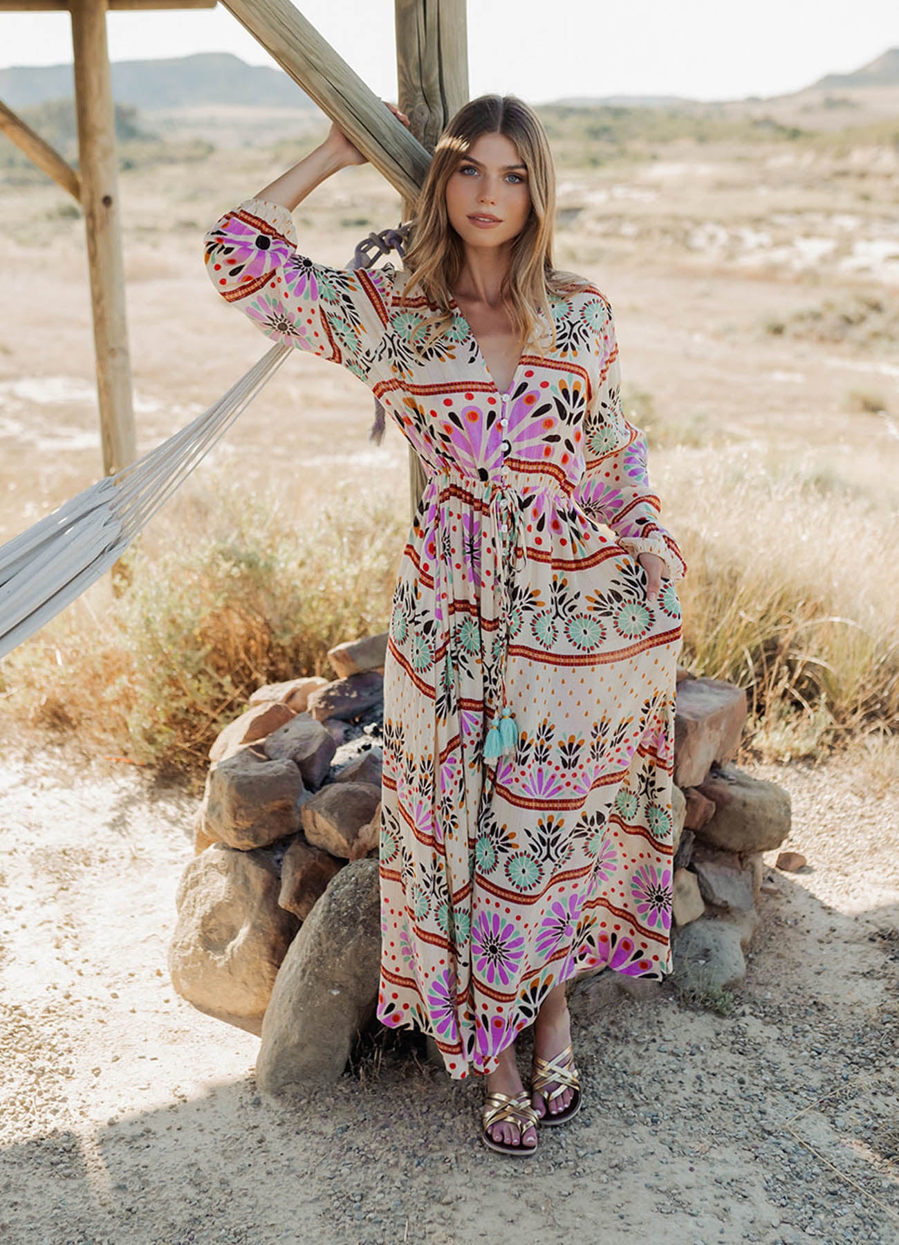 Long Dress Long Sleeves : Multicolor