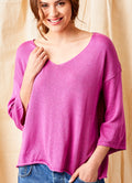 Fiorenza V Neck Sweater With Wide Sleeves : Fuchsia