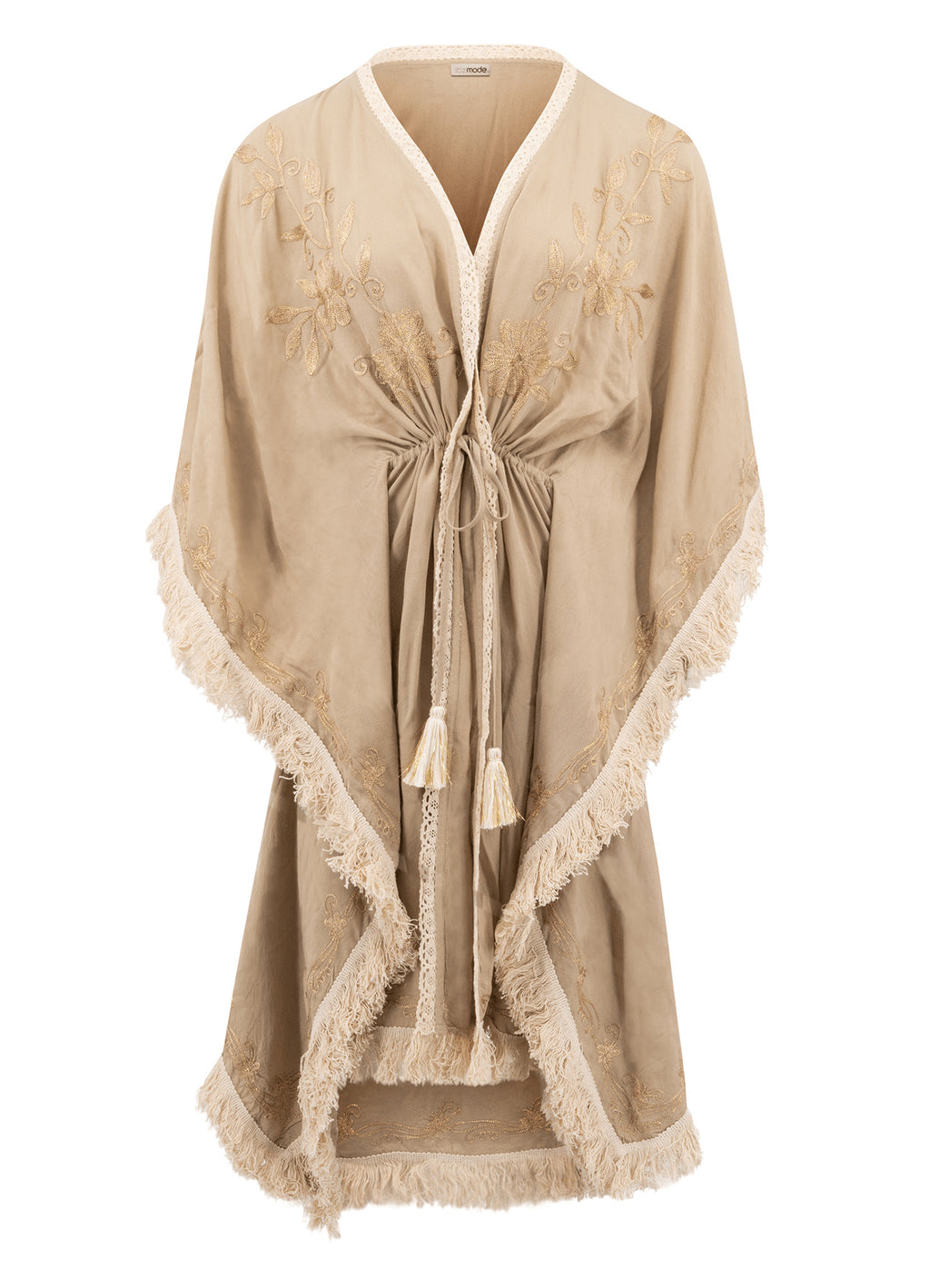 Short Kimono Fringe Fresco Light Taupe : Light Taupe